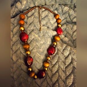 Elegant Red and Gold Beaded Necklace